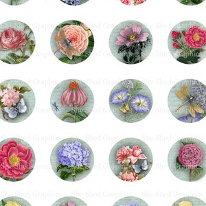 1 inch Circle, Printable Digital Images for glass or resin pendants magnets bezels photo trays, Flower design, 1 inch, 1.25 inch, 1.5 inch
