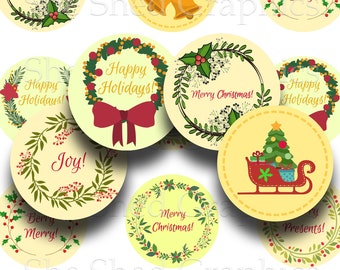 Christmas Round Gift Tags, 1 in. 25mm 1.5 in. and 2 in., Printable Digital Download, DIY labels, cupcake toppers, print your own stickers