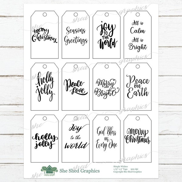 Christmas Tags, printable, Merry Christmas, Joy to the World, Holly Jolly, Peace on Earth, Digital Download, print your own