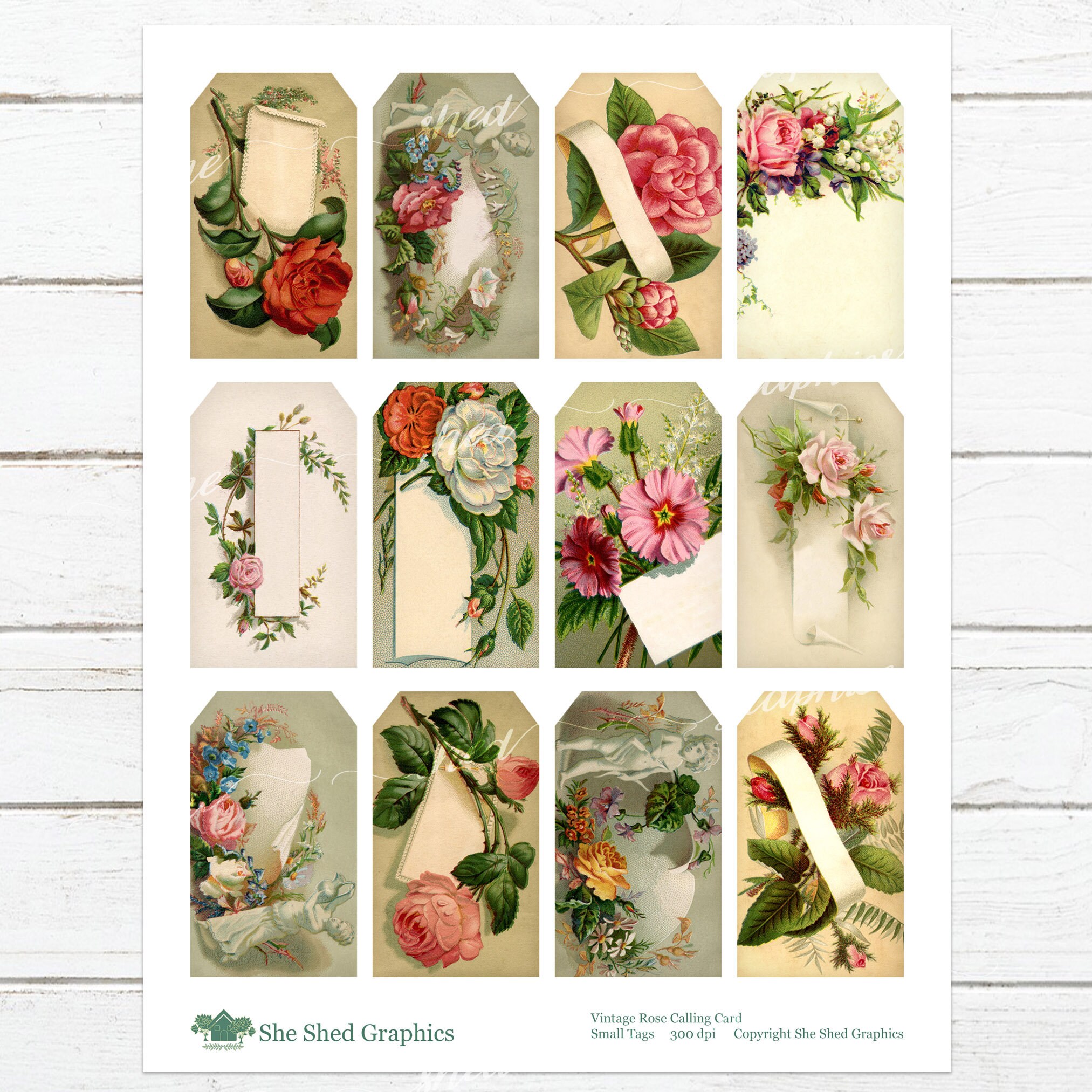 Vintage Roses Gift Tags: Printable Floral Ephemera (digital Download ...
