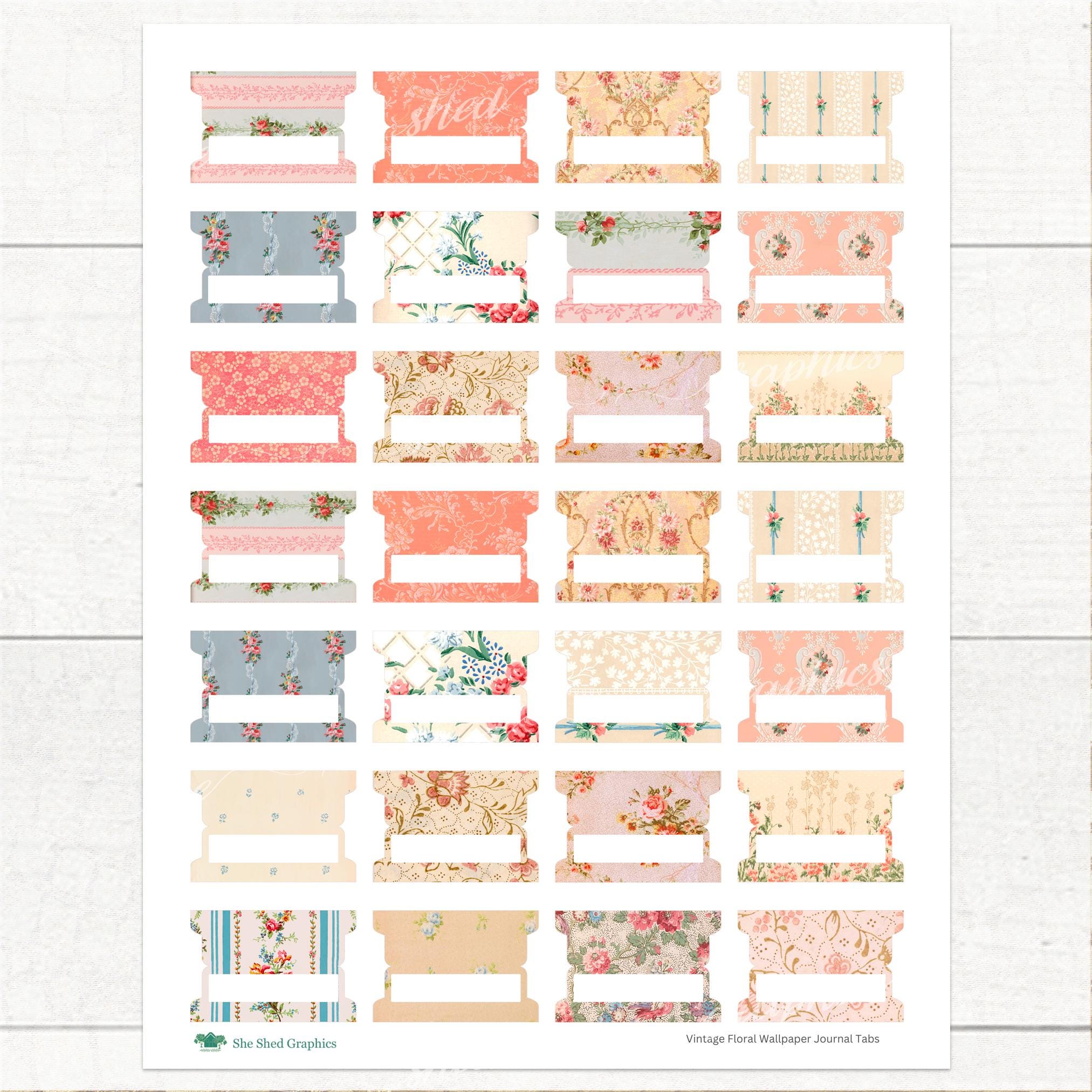 Printable Vintage Floral Journal Tabs: Foldable Dividers (digital ...