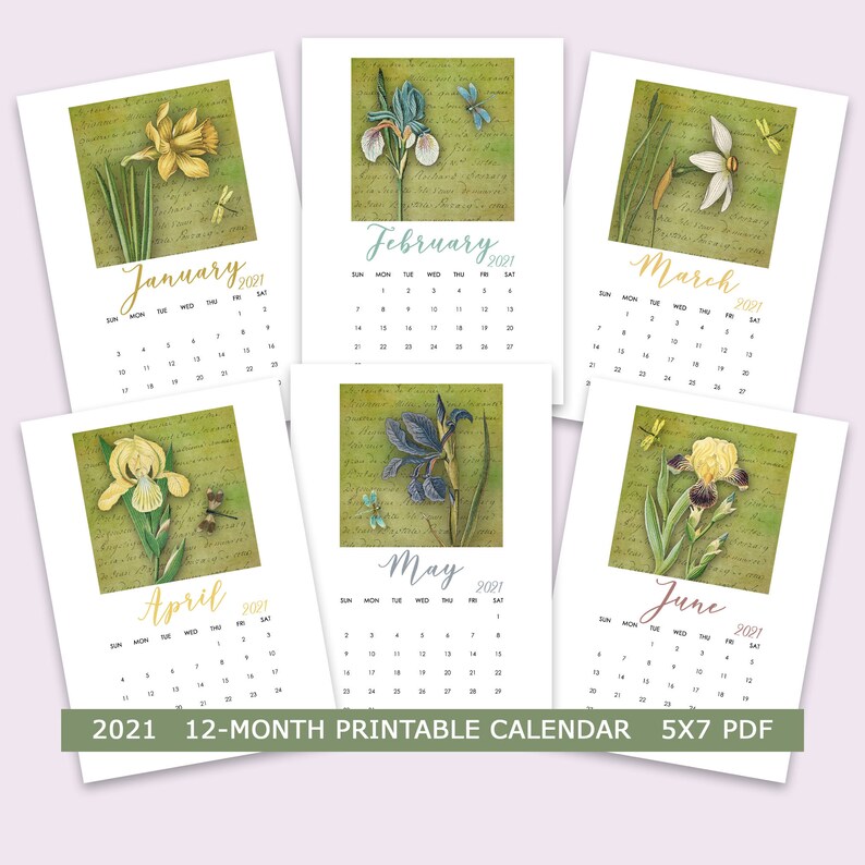 2021 Calendar Printable 5X7 12 Month Desk Calendar Instant