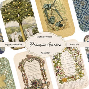 Altoid Tin Inserts: Tranquil Garden Ephemera Collage Sheet (Digital Download)