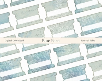 Blue Fern Printable Journal Tabs: Foldable Dividers (Digital PDF)