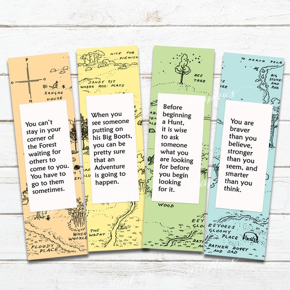 Winnie the Pooh Quote Bookmarks Set of 4 Printable Digital - Etsy