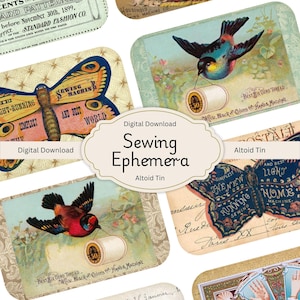 Efímeras de costura de lata Altoid: Hoja de collage vintage (descarga digital)