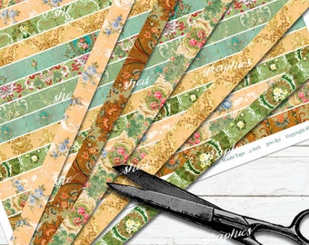 papier peint vintage - Printable Washi Tape, étiquette Planner, Journal Borders, téléchargement numérique, 1/2 pouce