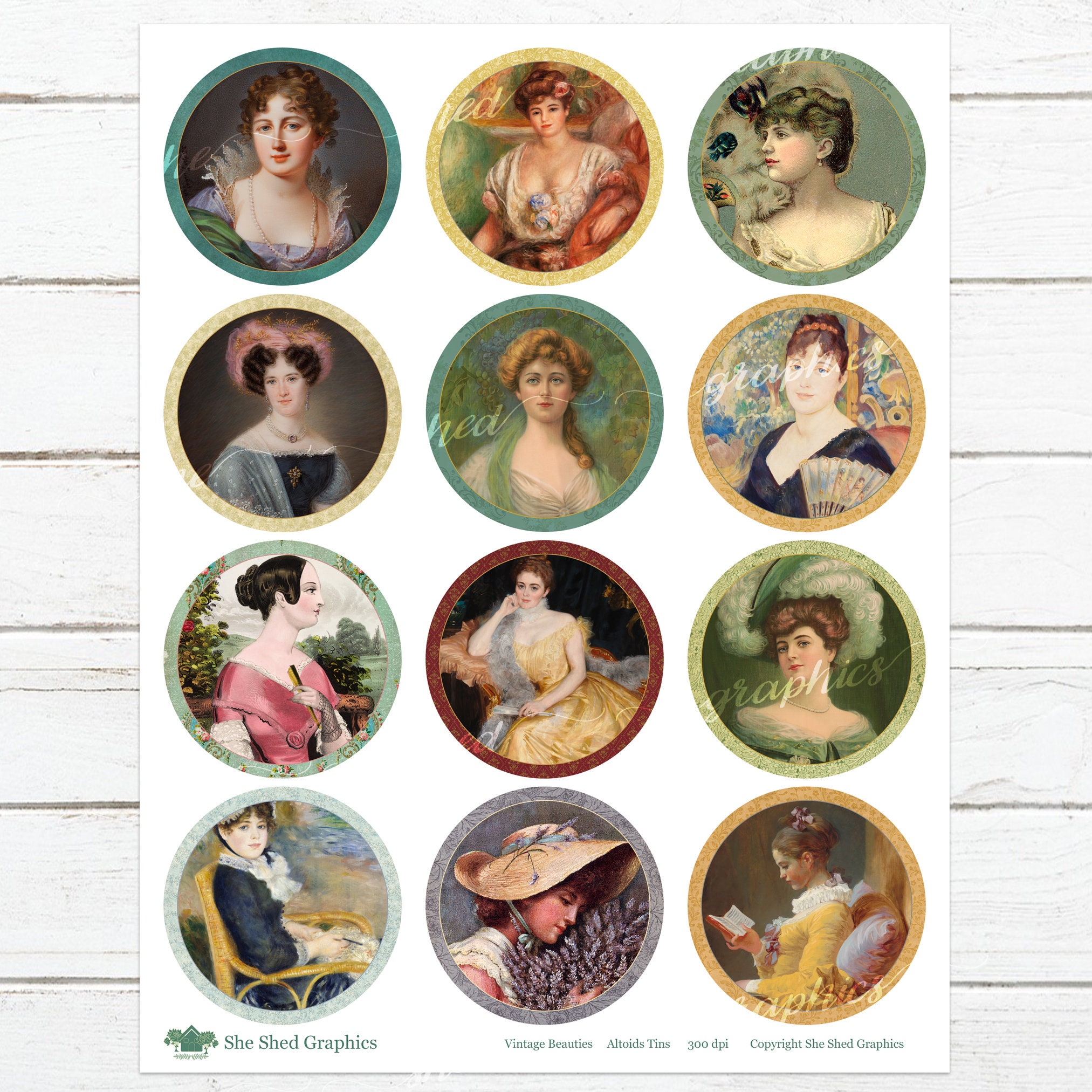 VINTAGE BEAUTIES, 2.5 Inch Circle, Printable Digital Download, Cosmetic ...