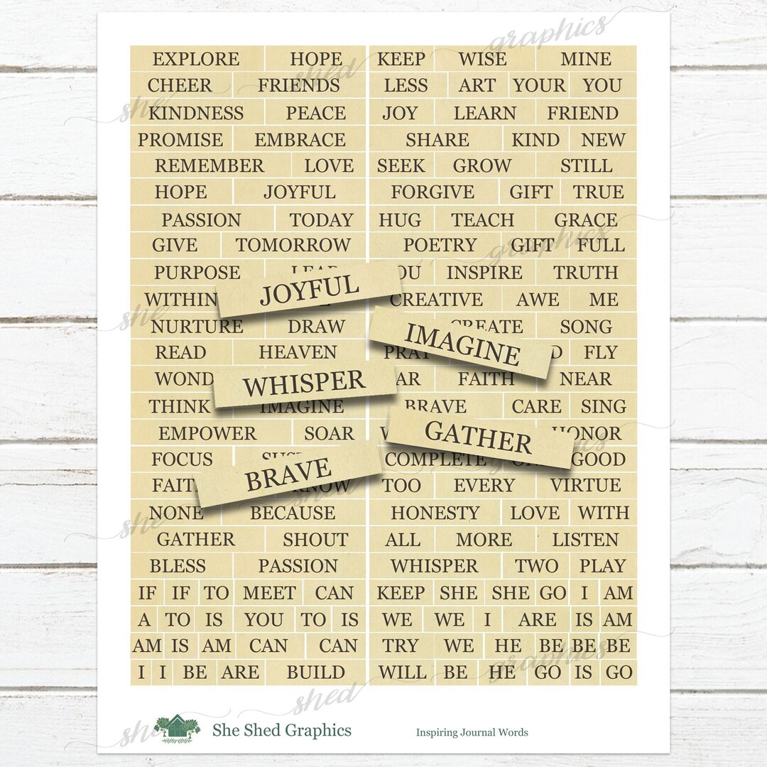 Journal Words - Inspiring , Printable Digital Download, Collage Sheet ...