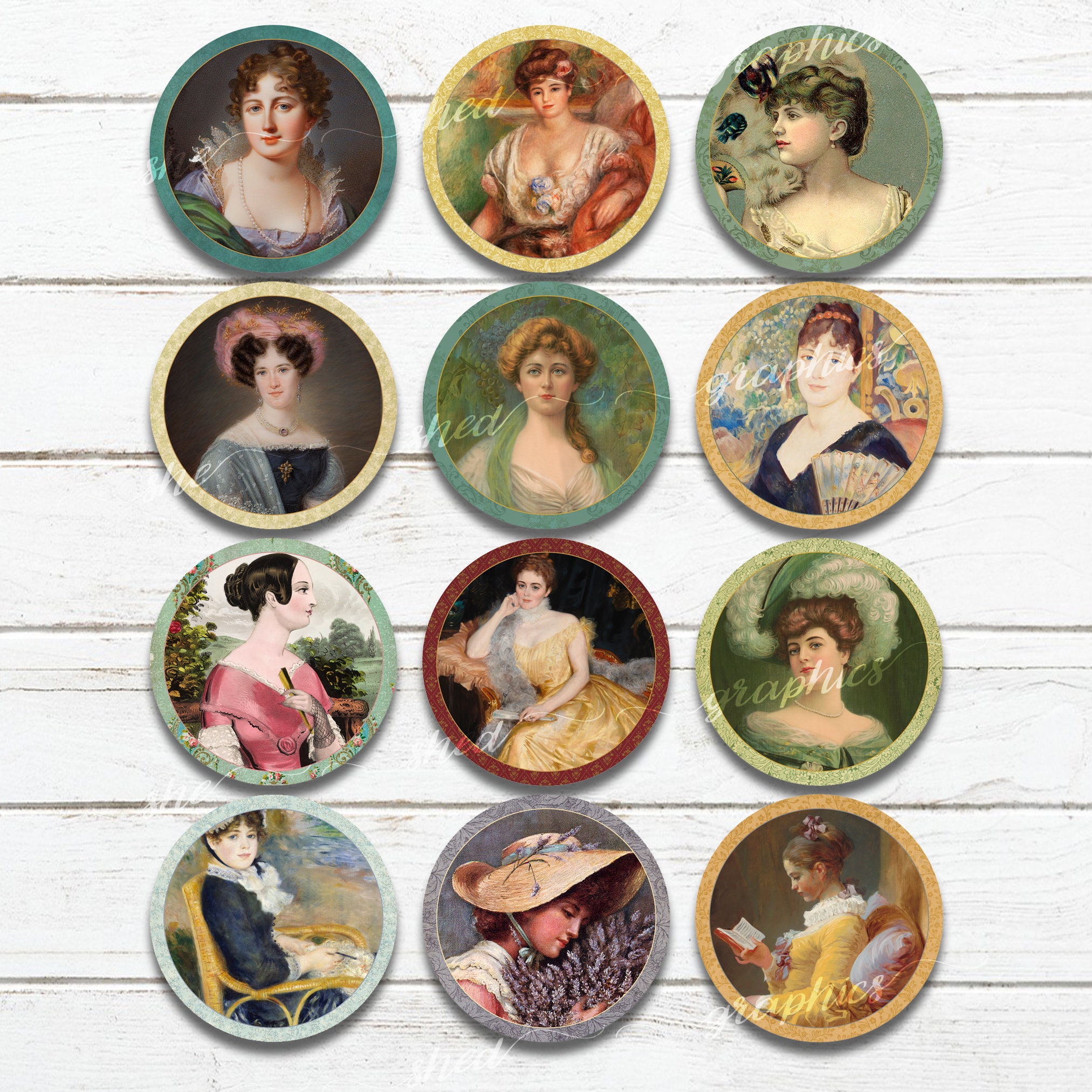 VINTAGE BEAUTIES, 2.5 Inch Circle, Printable Digital Download, Cosmetic ...
