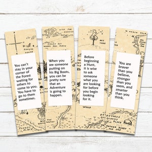 Winnie the Pooh Quote Bookmarks, Set of 4, Printable Digital Download, Print your Own