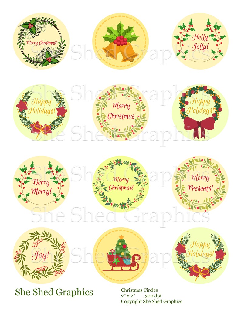 Christmas Round Gift Tags, 1 In. 25mm 1.5 In. and 2 In., Printable ...