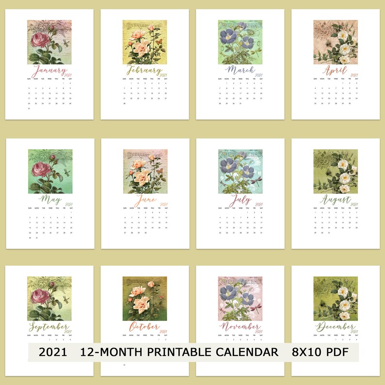 2021 Calendar Printable 8x10 Desk Calendar 12 Month | Etsy