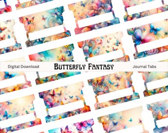 Schmetterling Fantasy Fold-over Journal Tabs | Druckbare Collage Blatt | Sofortdownload | Wunderliche faltbare Trennblätter