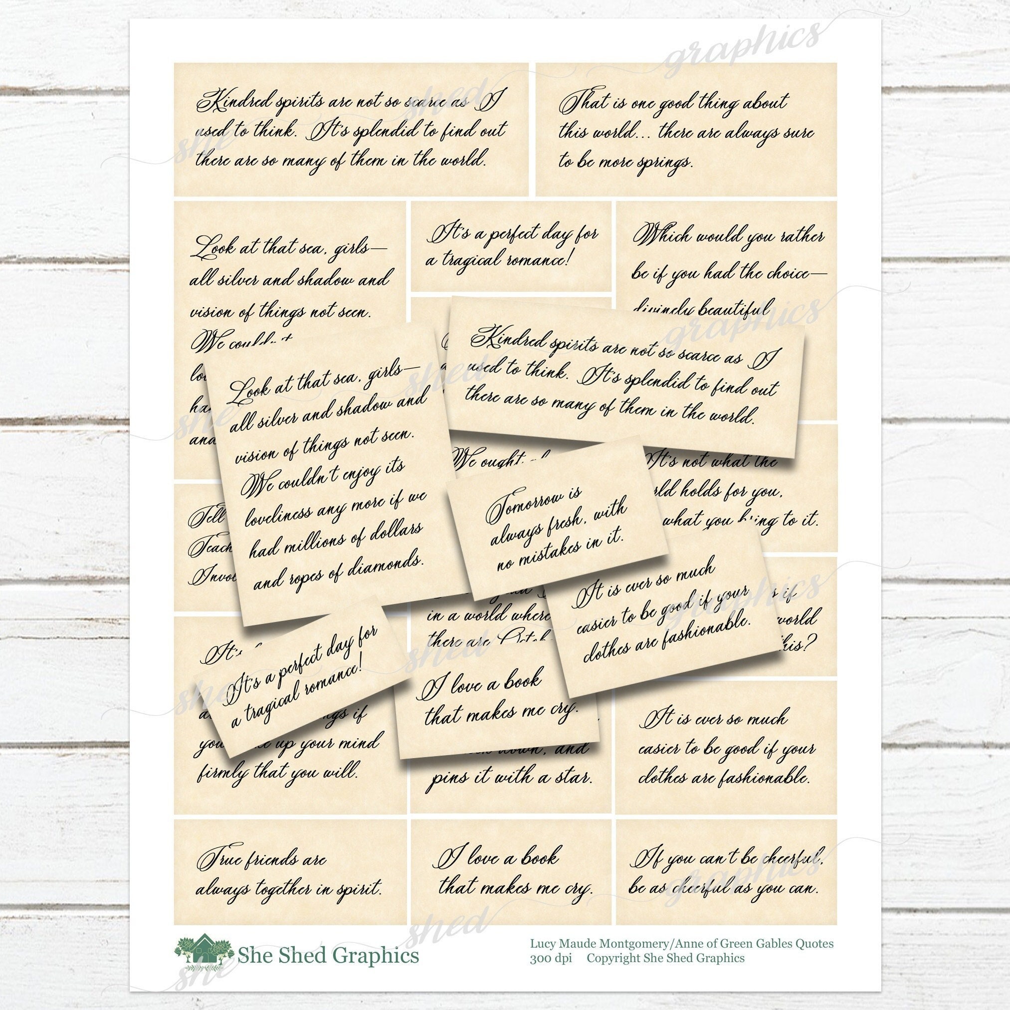 Anne of Green Gables Quotes, Journal Words and Phrases, Lucy Maude Montgomery, Printable Digital Download, Collage Sheet, Printable ephemera
