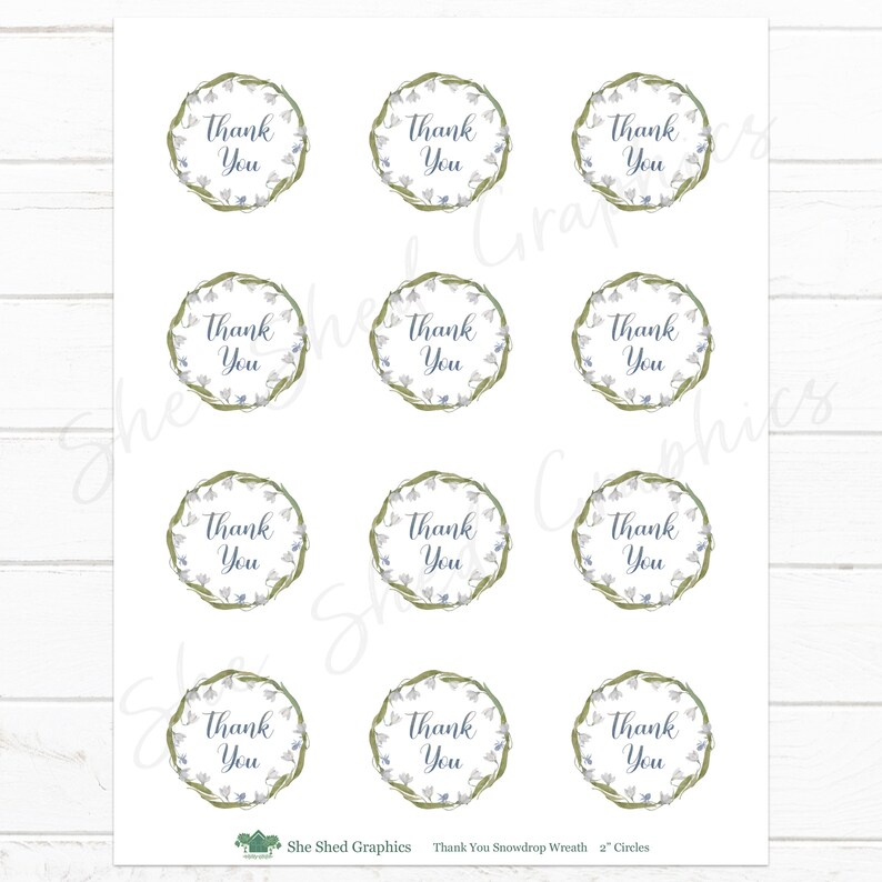 Thank You 2 Inch Sticker Image Floral Snowdrop Wreath - Etsy