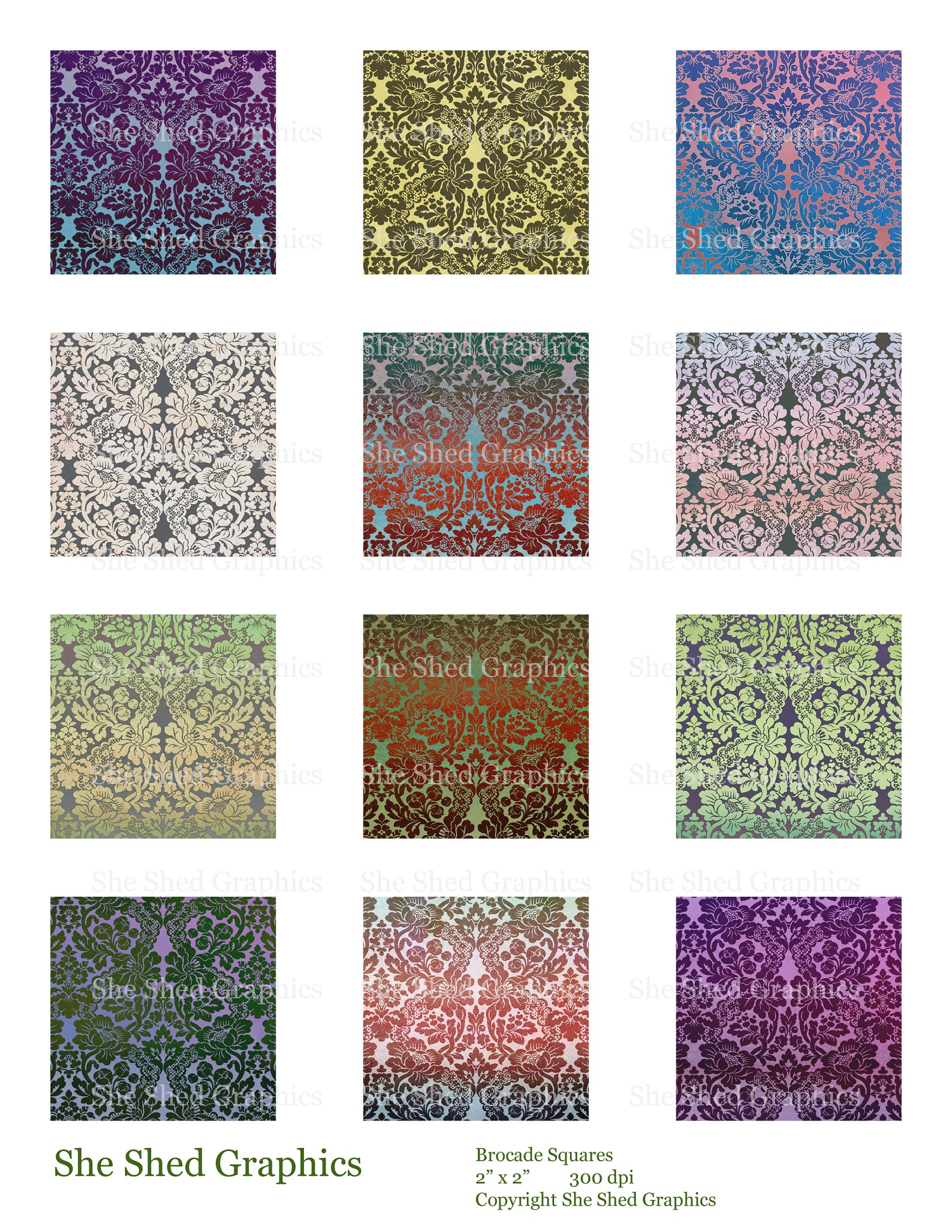 Brocade Damask 2 Square, Printable Digital Download Collage Sheet - Etsy