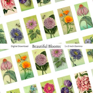 Beautiful Blooms, 1&quot; x 2&quot;  Domino Printable Digital Download Graphic Images, bezel image, jewelry image, altered art