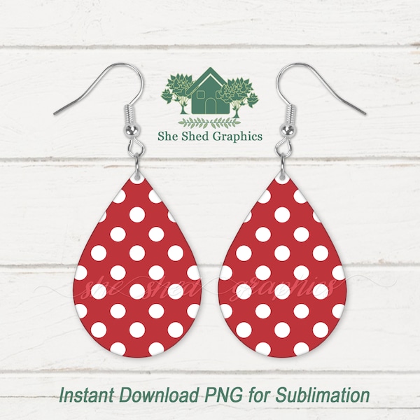 Polka Dot, Teardrop Earring PNG for Sublimation Earrings, Instant Download, Digital Image, Printable Template