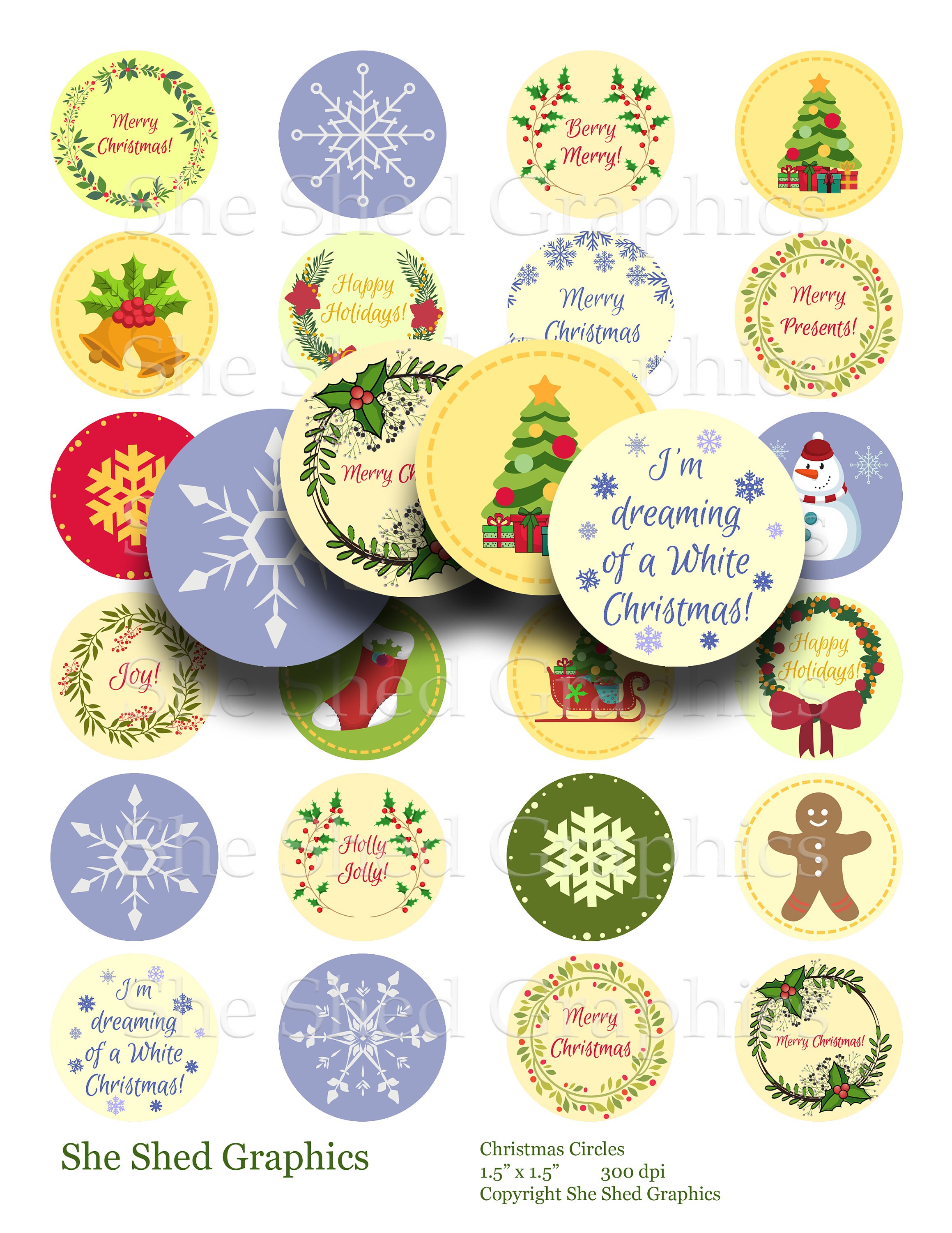 Christmas Round Gift Tags, 1 In. 25mm 1.5 In. and 2 In., Printable ...