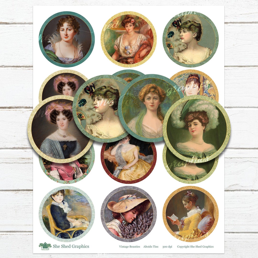 VINTAGE BEAUTIES, 2.5 Inch Circle, Printable Digital Download, Cosmetic ...