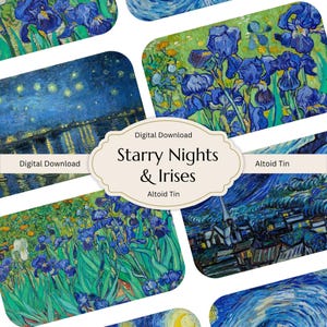 Van Gogh Starry Night Irises Collage Sheet • Altoid Tin Art (Digital Download)