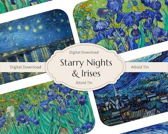 Van Gogh Starry Night Irises Collage Sheet • Altoid Tin Art (Digital Download)