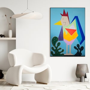 Picasso Inspired Colorful Contemporary Bird Wall Original Art  Signed by Artist Rooster Fine Art Painting Bright Colors Acrylic