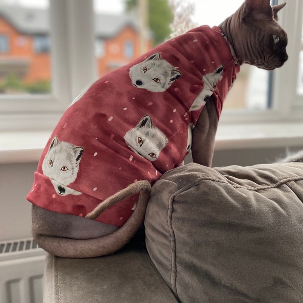 Snow Dogs Rust Coloured Sphynx Cat Top Jersey Jumper Tshirt Clothing - Handmade & Handpicked Fabric