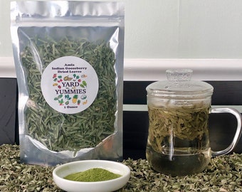 Hojas secas de amla (28 g): Grosella espinosa india, amalaki, nelli y té de hojas de usiri - Ayurveda cultivada en Florida