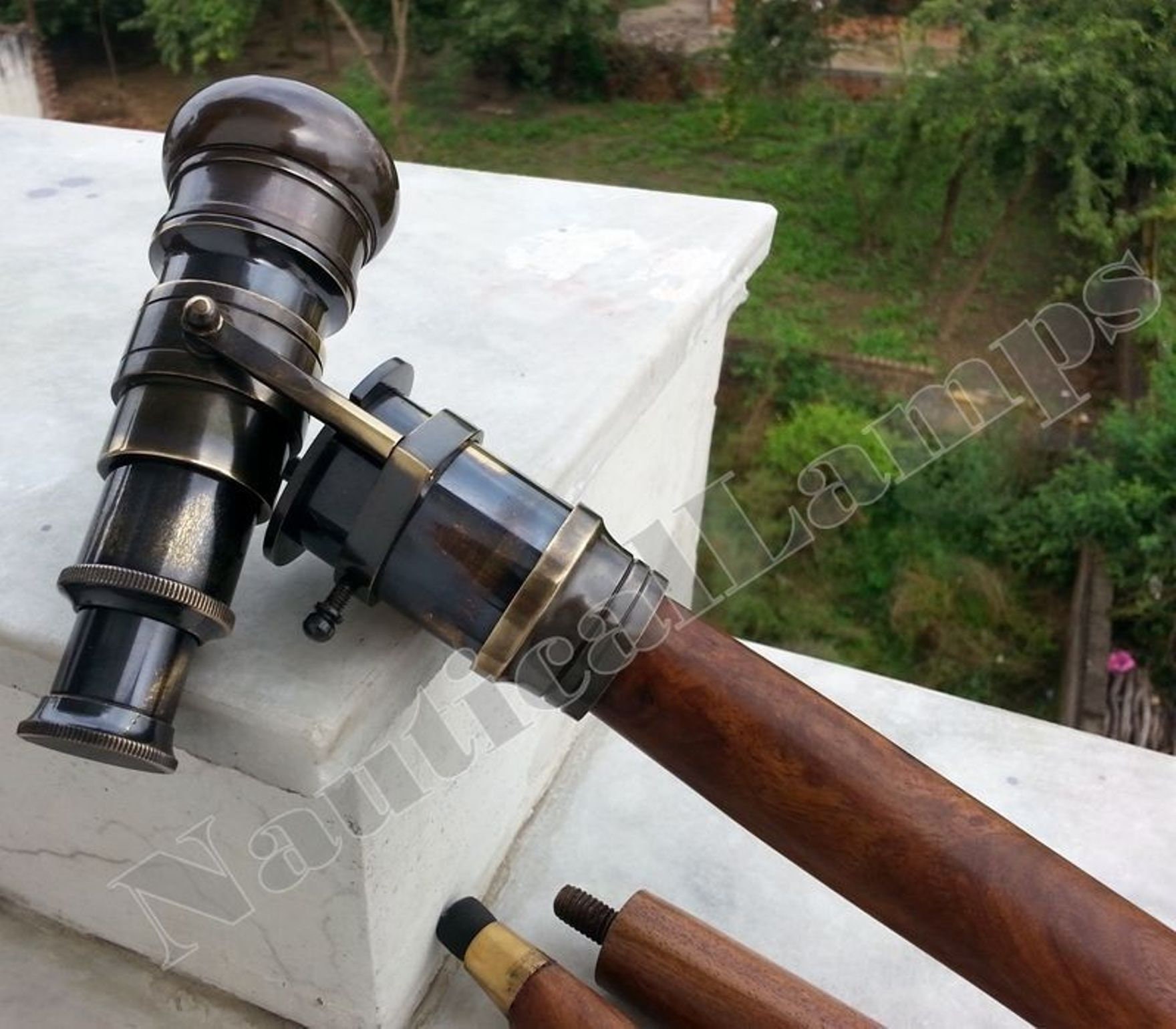 Telescope Handle Wooden Walking Stick Cane Solid Brass Spyglass