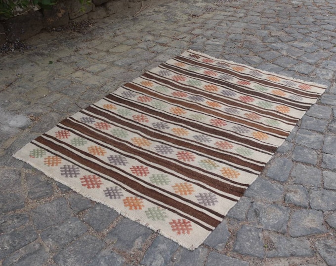 Vintage kilim rug, Turkish kilim rug, Area kilim, Kilim rug, Handmade kilim, Wool kilim  FREE SHİPPİNG !! 3'2'' x 4'6'' = 98 cm x 143 cm
