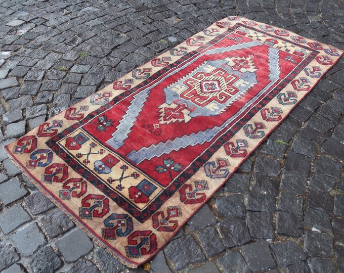 Area Rug, Turkish rug, Home decor, Vintage rug, Wool rug, Handmade rug, Carpet, Kilim | 2.7 x 5.8 ft =  84 x 181 cm