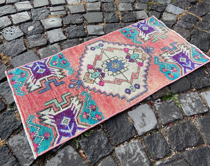 1,4 x 2,8 ft, Small Rug, Turkish rug, Vintage rug, Doormat, Home decor, Wool rug, Handmade rug, Carpet, Kilim | 44 x 86 cm
