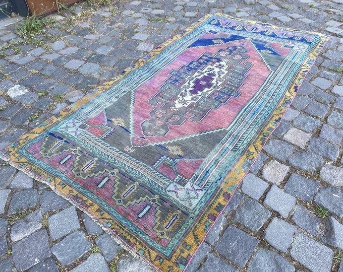 Area rug, Turkish vintage rug, Wool handmade rug, Carpet, Kilim, Decor rug, Bohemian area  R ug | 93 x 181 cm = 3,0 x 5,9 ft