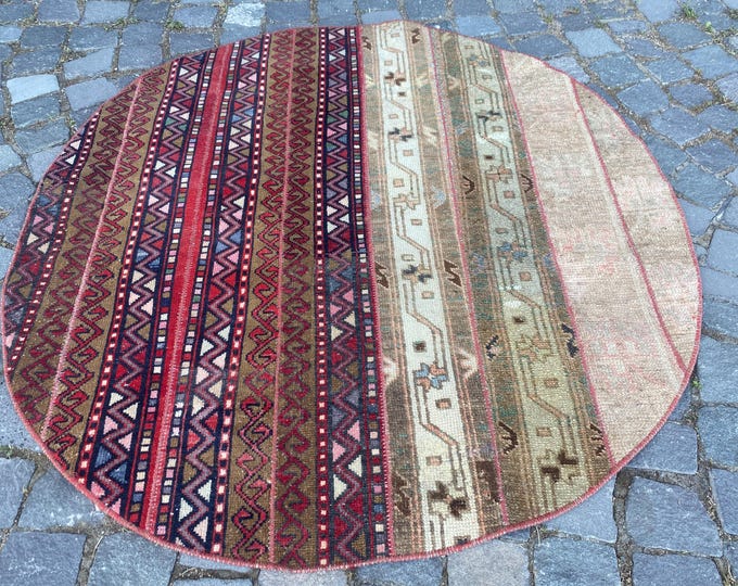 Turkish rug, Vintage rug,  Area rug , Wool rug,  Boho decor, Handmade Carpet 126 x 126 cm = 4,1 x 4,1 ft
