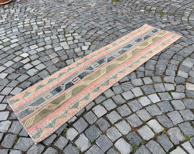 2,0 x 7,3 ft, Patchwork Turkish vintage runner rug, Handmade wool rug, Bohemian kitchen decor, Carpet kilim 61 x 223 cm