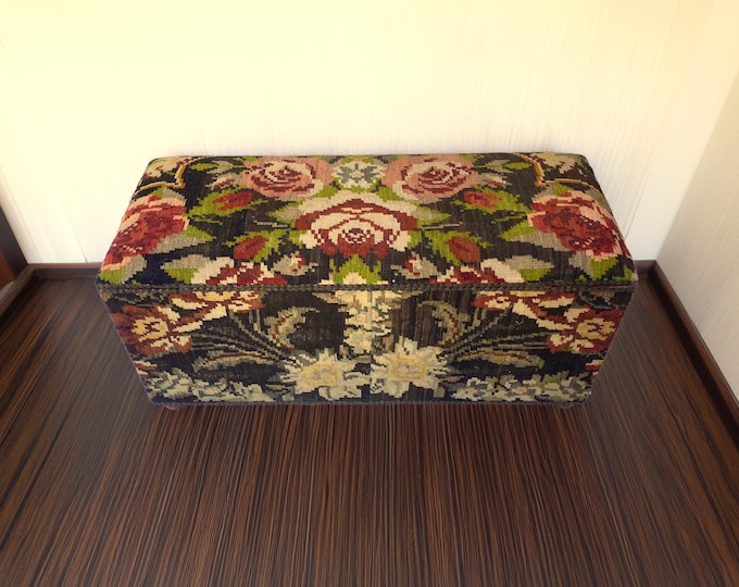 Handmade  Black Garden Motifs Kilim Chest 40''W x 16''D x 17''H US Free Tax