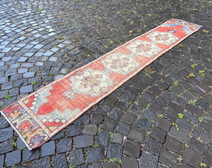 Natural rug, Handmade runner rug, Turkish wool rug, Organic rug, Handwoven rug, Oushak rug, Ructic rug | 51 x 280 cm = 1,6 x 9,1 ft