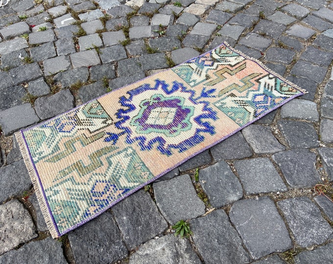 Entryway rug, Kitchen wool rug, Vintage small rug, Turkish bohemian rug, Doormats, Kilim rug, 36 x 78 cm = 1,1 x 2,5 ft