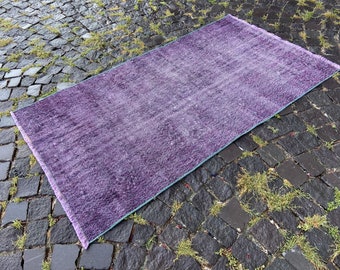 Purple rug, Bohemian area rugs, Handmade wool rugs, Over dyed rug, Home decor, Decor rug, Hand-knotted rug | 93 x 168 cm = 3,0 x 5,5 ft