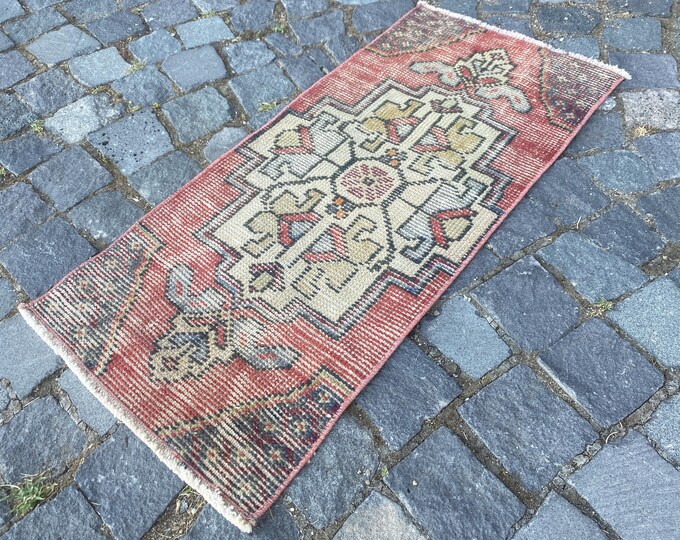 Bohemian rug, Small rug, Turkish rug, Doormat, Handmade rug, Wool rug, Carpet, Kilim, Home decor | 40 x 88 cm = 1,3 x 2,8 ft