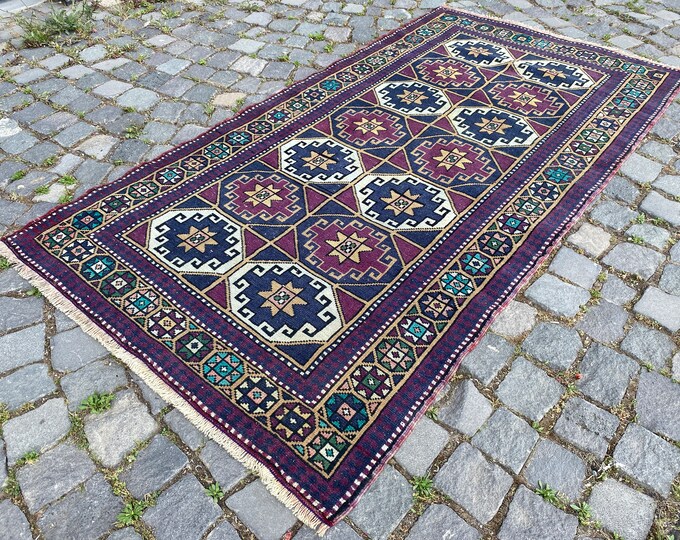 Turkish rug, Vintage rug,  Area rug , Wool rug,  Boho decor, Handmade Carpet  | FREE SHİPPİNG! 102 x 188 cm | 3,3 x 6,1 ft