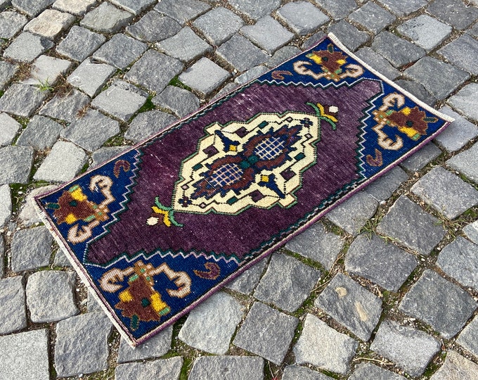 1,3 x 2,6 ft,Turkish green rug, Handmade small wool rug, Bohemian carpet, Home decor, Doormats, Kitchen rug 40 x 80 cm