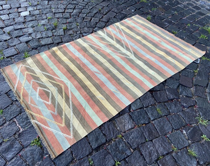 Turkish kilim, Vintage kilim, Area kilim, Home decor, Wool rug, Handmade rug, Carpet, Kilim |  87 x 154 cm = 2,8 x 5,0 ft