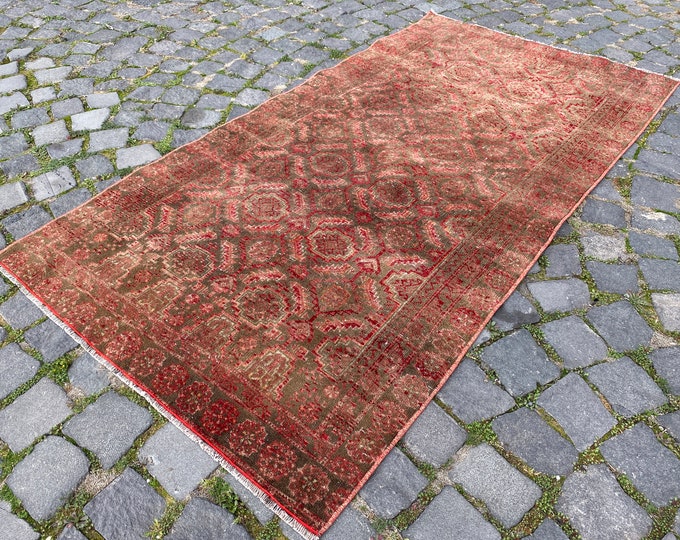Turkish vintage handmade wool area rug, Pastel boho home decor, For living room, bedroom bathroom kitchen carpet 88 x 168 cm = 2,8 x 5,5 ft