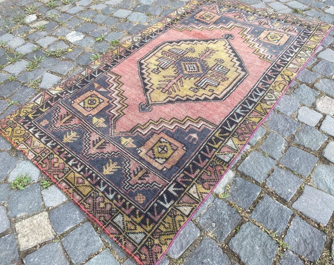 housewarming rug handmade rug turkish rug  vintage runner rug antique rug  gift for mom  farmhouse rug 86 x 156 cm = 2,8 x 5,1 ft