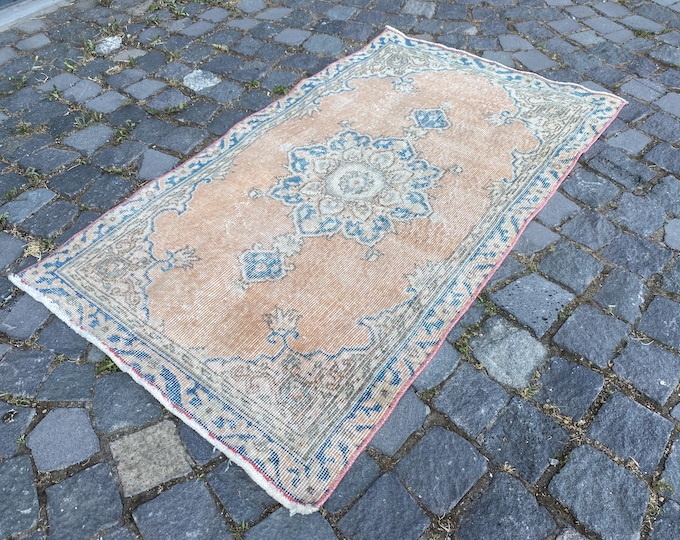 Red, Brown Turkish area rugs, Vintage kitchen rug, Bohemian wool rug, Home decor rug |77 x 130 cm = 2,5 x 4,2 ft