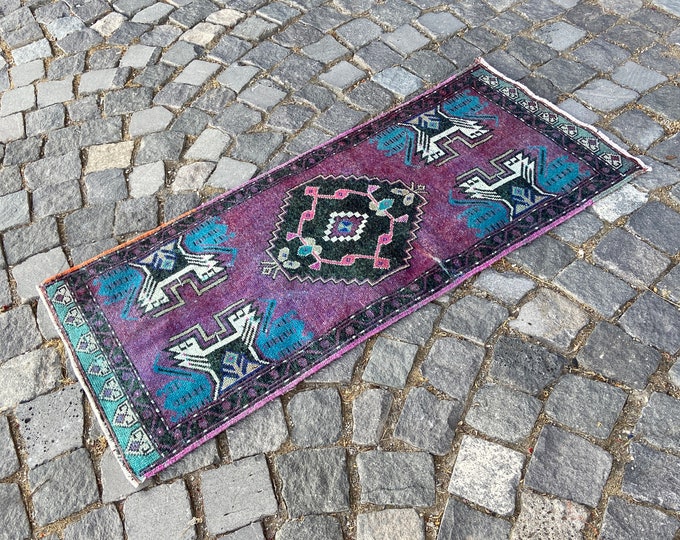 Turkish rug, Vintage rug, Small Rug, Doormat, Home decor, Wool rug, Handmade rug, Carpet, Kilim 52 x 116 cm = 1,7 x 3,8 ft