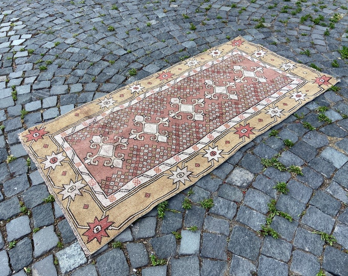 Vintage rug, Turkish rug, Runner Rug, Hallway rug, Wool rug, Handmade rug, Carpet, Kilim, Home decor 90 x 184 cm = 2,9 x 6,0 ft